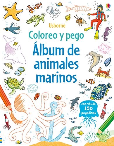 Papel Album De Animales Marinos. Coloreo Y Pego